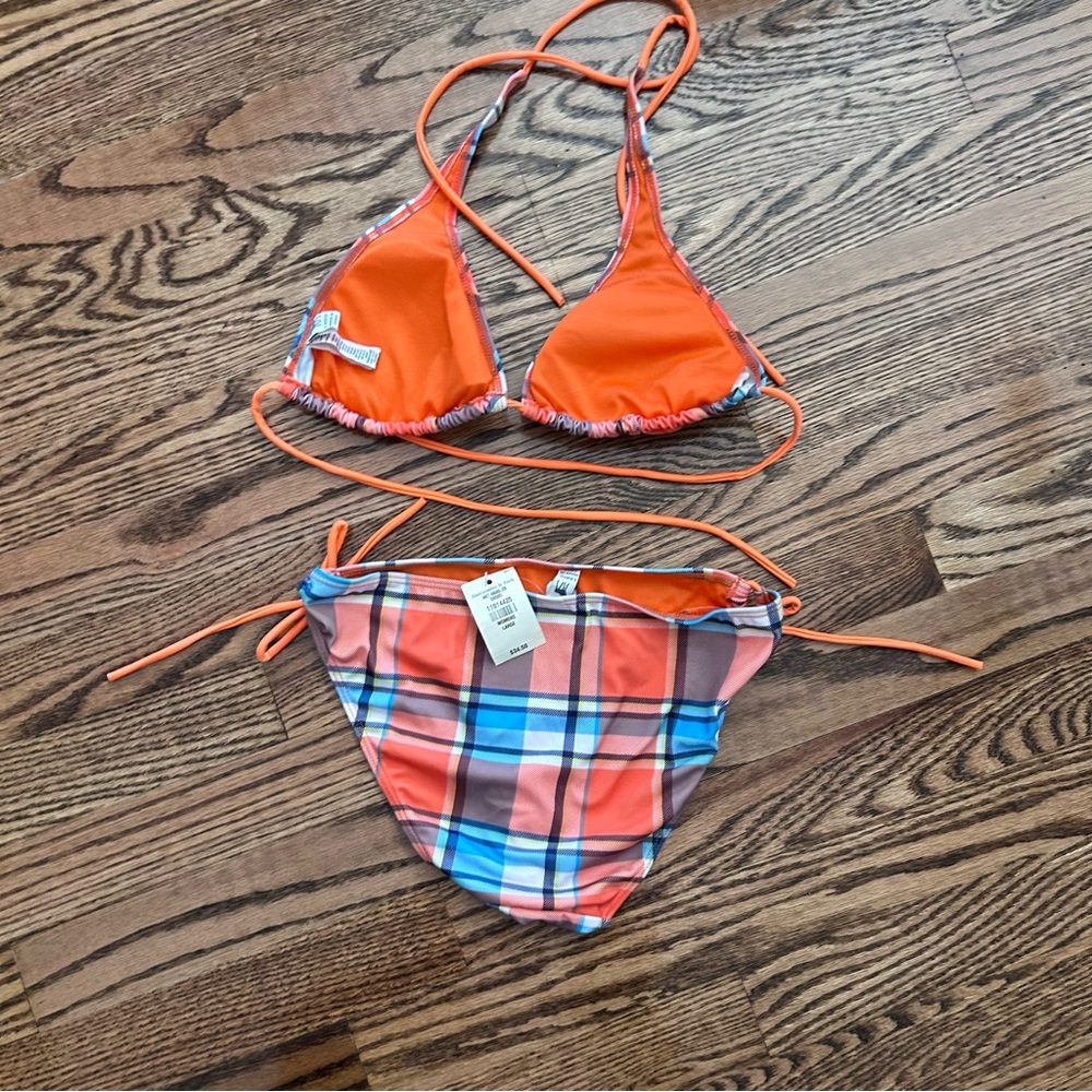 Abercrombie & Fitch orange plaid bikini NWT size XL with bag - Picture 6 of 13
